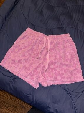 Pink Lily Pink Floral Terry Cloth High Waist Shorts